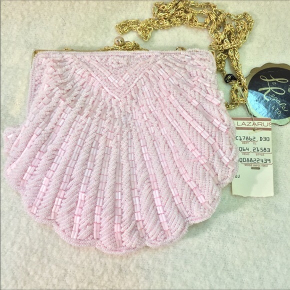 Artisan Hand Beaded Shell Design Bag w/Satin NWT - Picture 2 of 8